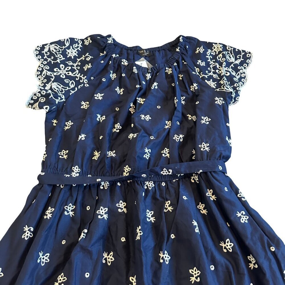 Lane Bryant Navy Embroidered A-Line Dress Cap Sleeves Cotton Size 16 Women's NWT - Picture 4 of 14